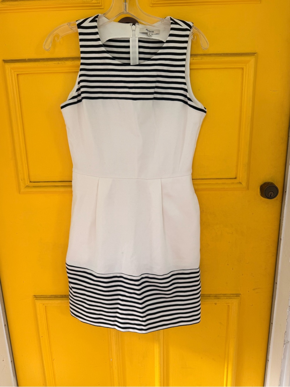 Madewell White and Black Striped Sleeveless Sheath Dress